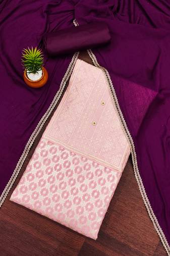 Baby pink color weaving work banarasi jacquard unstitched chudidar dress material - vna29024a