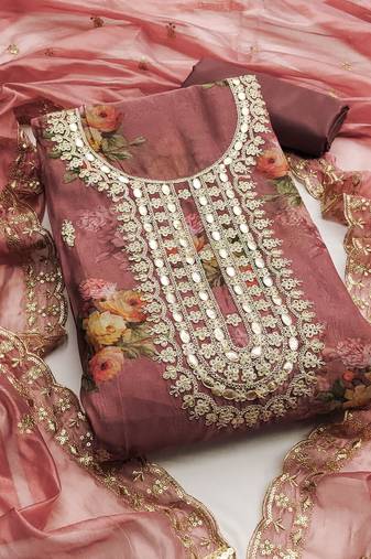 Purple color hand work work heavy organja unstitched chudidar dress material - anls49029b
