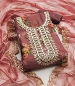 Purple color hand work work heavy organza unstitched chudidar dress material 