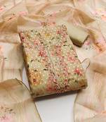 Beige color hand work work banarasi jacquard unstitched chudidar dress material 