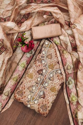 Rust color sequence work heavy organja unstitched chudidar dress material - t-anls29027d