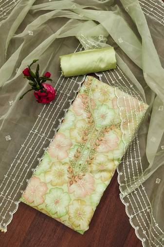 Pista green color sequence work heavy organja unstitched chudidar dress material - t-anls39028a