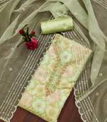 Pista green color sequins work heavy organza unstitched chudidar dress material 