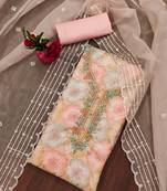 Pink color sequins work heavy organza unstitched chudidar dress material 