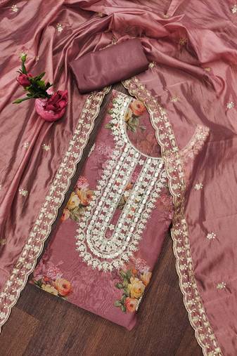 Purple color hand work work heavy organja unstitched chudidar dress material - t-anls49029b