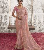 Baby pink colour crush georgette embroidered saree by monjolika fashion