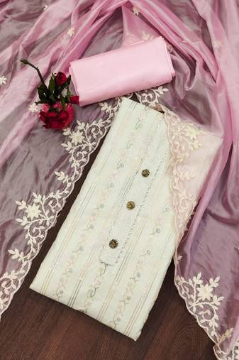 Off white color embroidered work heavy modal chanderi unstitched chudidar dress material - t-anls119036b