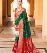 Monjolika Fashion'S Green Colour Silk Blend Sarees With Motifs