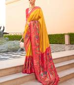 Monjolika Fashion'S Mustard Colour Silk Blend Sarees With Motifs