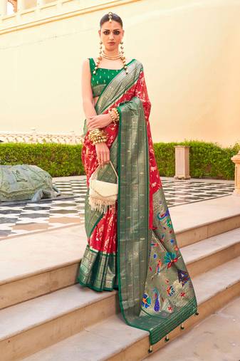 Monjolika Fashion'S Crimson Colour Silk Blend Sarees With Motifs