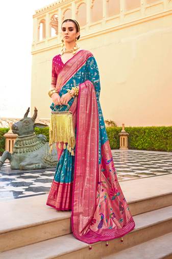 Monjolika Fashion'S Blue Colour Silk Blend Sarees With Motifs