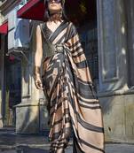 Black & Copper Colour Satin Silk Printed Lightwear Saree For Women