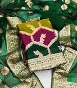 Multi (bottle green) color weaving work organza silk unstitched chudidar dress material 