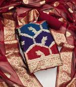 Multi (maroon) color weaving work organza silk unstitched chudidar dress material