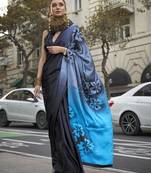 Black Colour Satin Silk Printed Lightwear Saree For Women