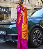 Magenta Colour Satin Silk Printed Lightwear Saree For Women
