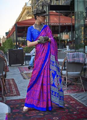 Magenta Colour Satin silk blend Printed Saree For Women 1
