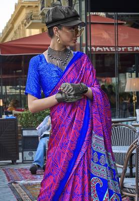 Magenta Colour Satin silk blend Printed Saree For Women 2