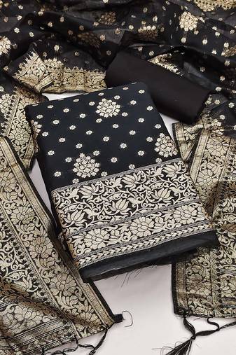 Black color weaving work cotton jacquard unstitched chudidar dress material - may9039d
