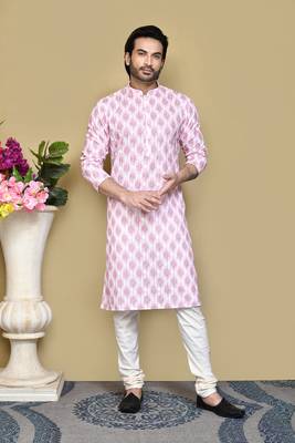 Pink printed cotton kurta pajama 4
