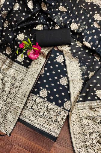 Black color weaving work cotton jacquard unstitched chudidar dress material - t-may9039d