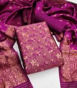 Pink color weaving work jacquard silk unstitched chudidar dress material - jne9040a