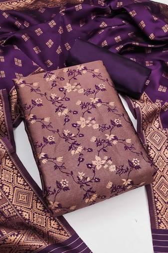 Wine color weaving work jacquard silk unstitched chudidar dress material - jne9040d