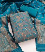 Sky blue color weaving work jacquard silk unstitched chudidar dress material 