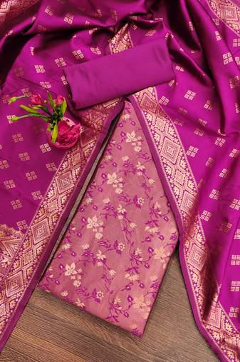 Pink color weaving work jacquard silk unstitched chudidar dress material - t-jne9040a