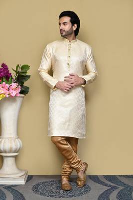 Gold woven art silk kurta pajama 1
