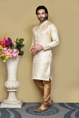 Gold woven art silk kurta pajama 2