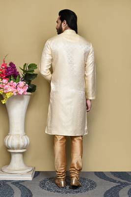 Gold woven art silk kurta pajama 3