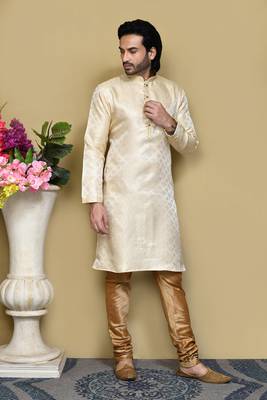 Gold woven art silk kurta pajama 4