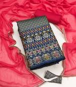 Navy blue color weaving work banarasi jacquard unstitched chudidar dress material 