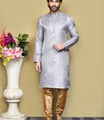 Grey woven art silk kurta pajama