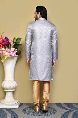 Grey woven art silk kurta pajama 3