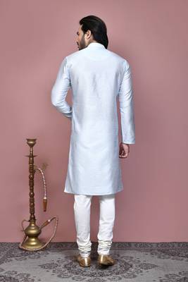 Grey woven art silk kurta pajama 3