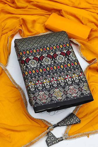 Black color weaving work banarasi jacquard unstitched chudidar dress material - hma9042c