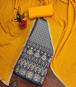 Navy blue color weaving work banarasi jacquard unstitched chudidar dress material - t-hma9042a