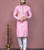 Pink printed cotton kurta pajama