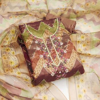 Multi color sequence work heavy organza unstitched chudidar dress material - anls179047a 1