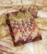 Multi color sequence work heavy organza unstitched chudidar dress material - anls179047a