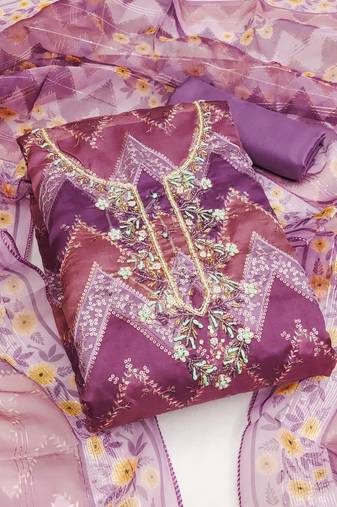 Multi color sequence work heavy organza unstitched chudidar dress material - anls179047b