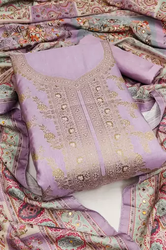 Lavender color weaving work banarasi jacquard unstitched chudidar dress material - anls259055c