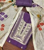 Lavender color embroidered work heavy roman silk unstitched chudidar dress material - t-anls139043a