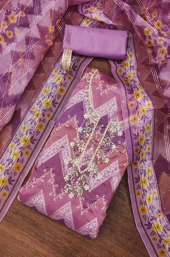 Multi color sequence work heavy organza unstitched chudidar dress material - t-anls179047b