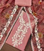 Pink color thread work work heavy roman silk unstitched chudidar dress material 