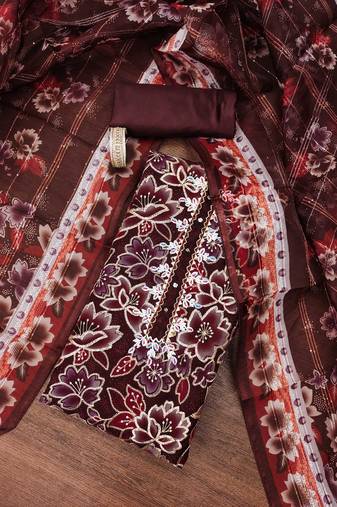 Maroon color sequence work heavy organza unstitched chudidar dress material - t-anls199049b