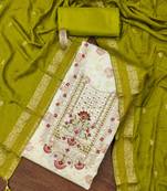 Off white color weaving work heavy modal chanderi unstitched chudidar dress material 