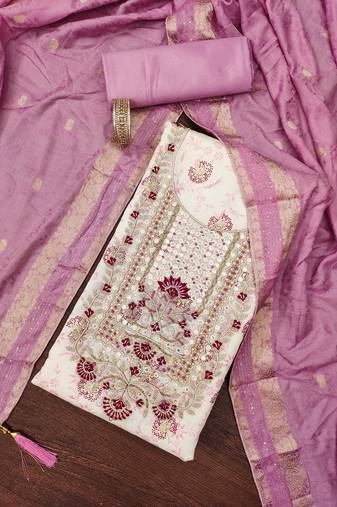Off white color weaving work heavy modal chanderi unstitched chudidar dress material - t-anls239053b